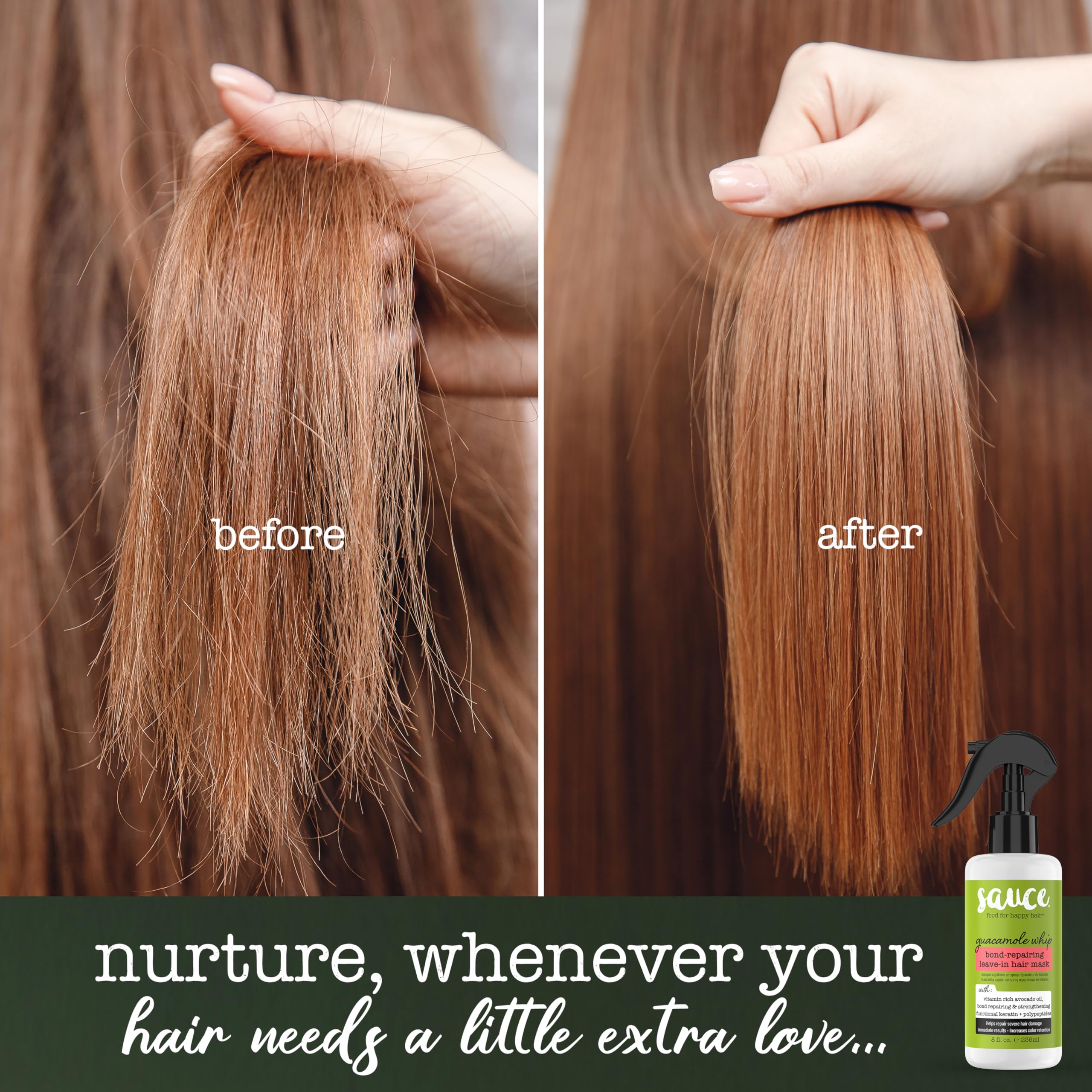 SAUCE BEAUTY applying mask to a strand for visible strengthening