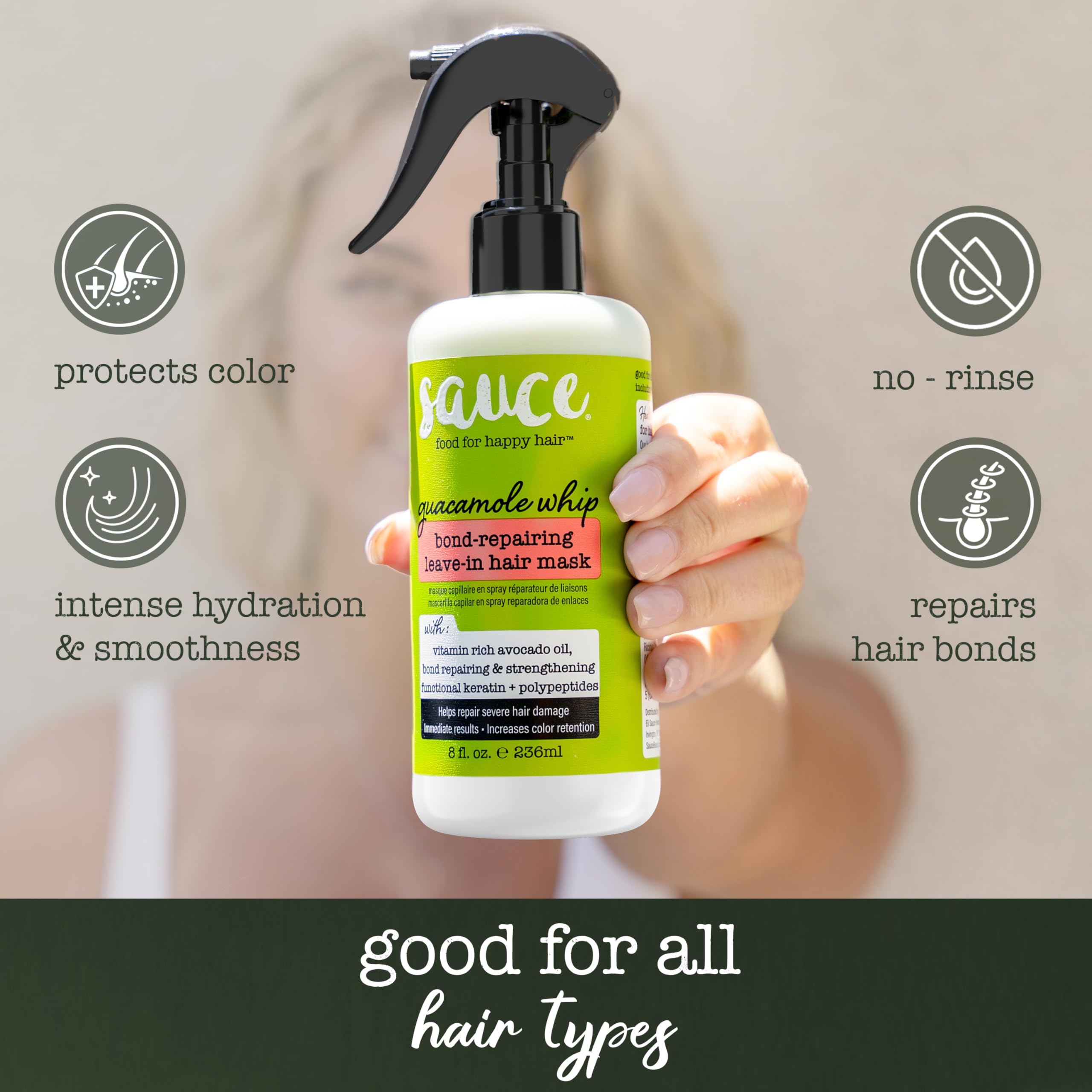 SAUCE BEAUTY avocado oil and ingredients emphasizing nourishing formula