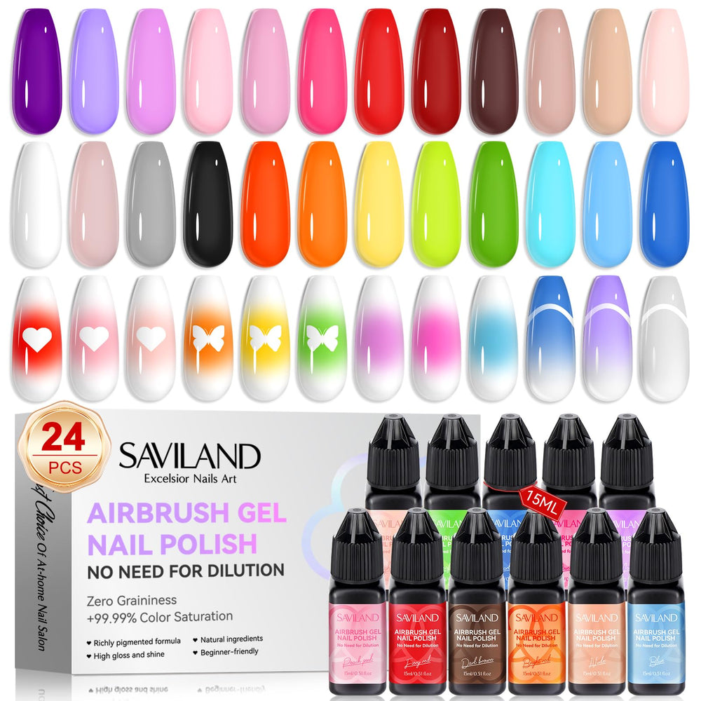SAVILAND front packaging showing 24-color airbrush gel set for easy selection