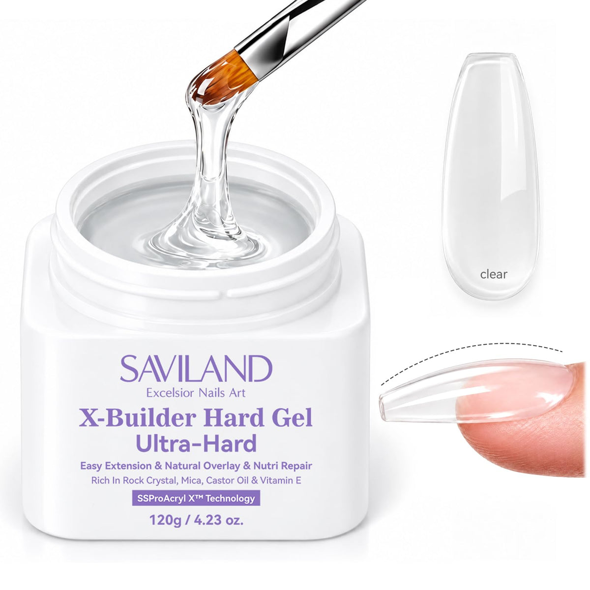 SAVILAND clear jar front showing product and professional size benefit
