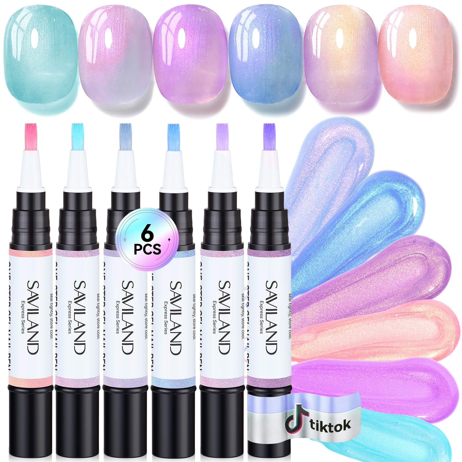 SAVILAND front packaging with six iridescent pens showing color variety and portability