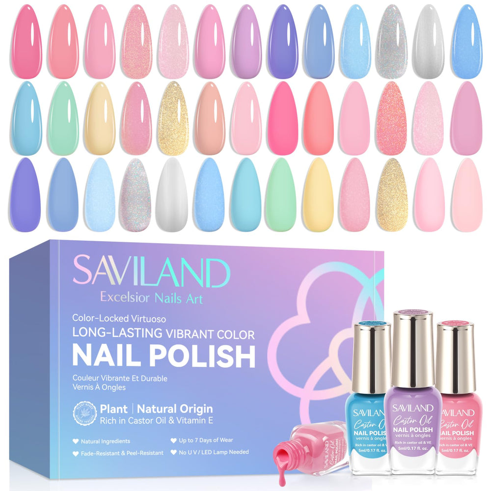 SAVILAND front packaging showing 23-piece pastel nail polish set with neat display