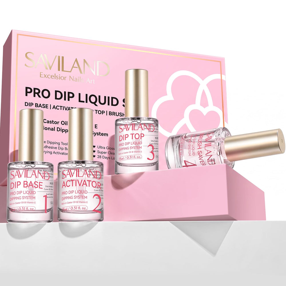 SAVILAND front packaging displaying complete dip liquid kit and box, easy storage benefit