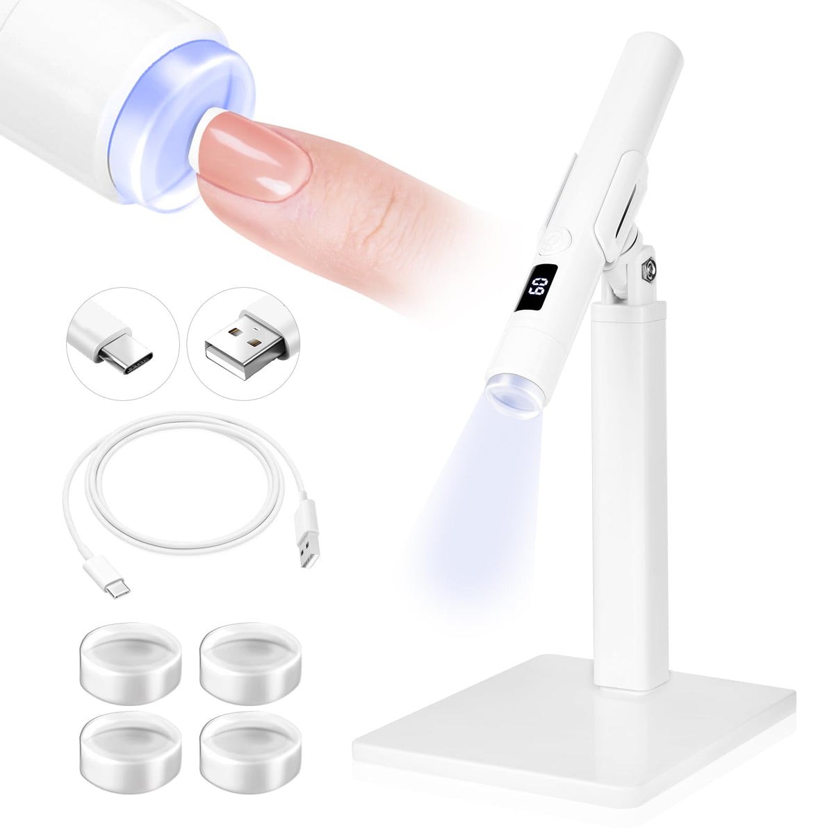 SAVILAND front view with stand showing compact lamp and hands-free benefit