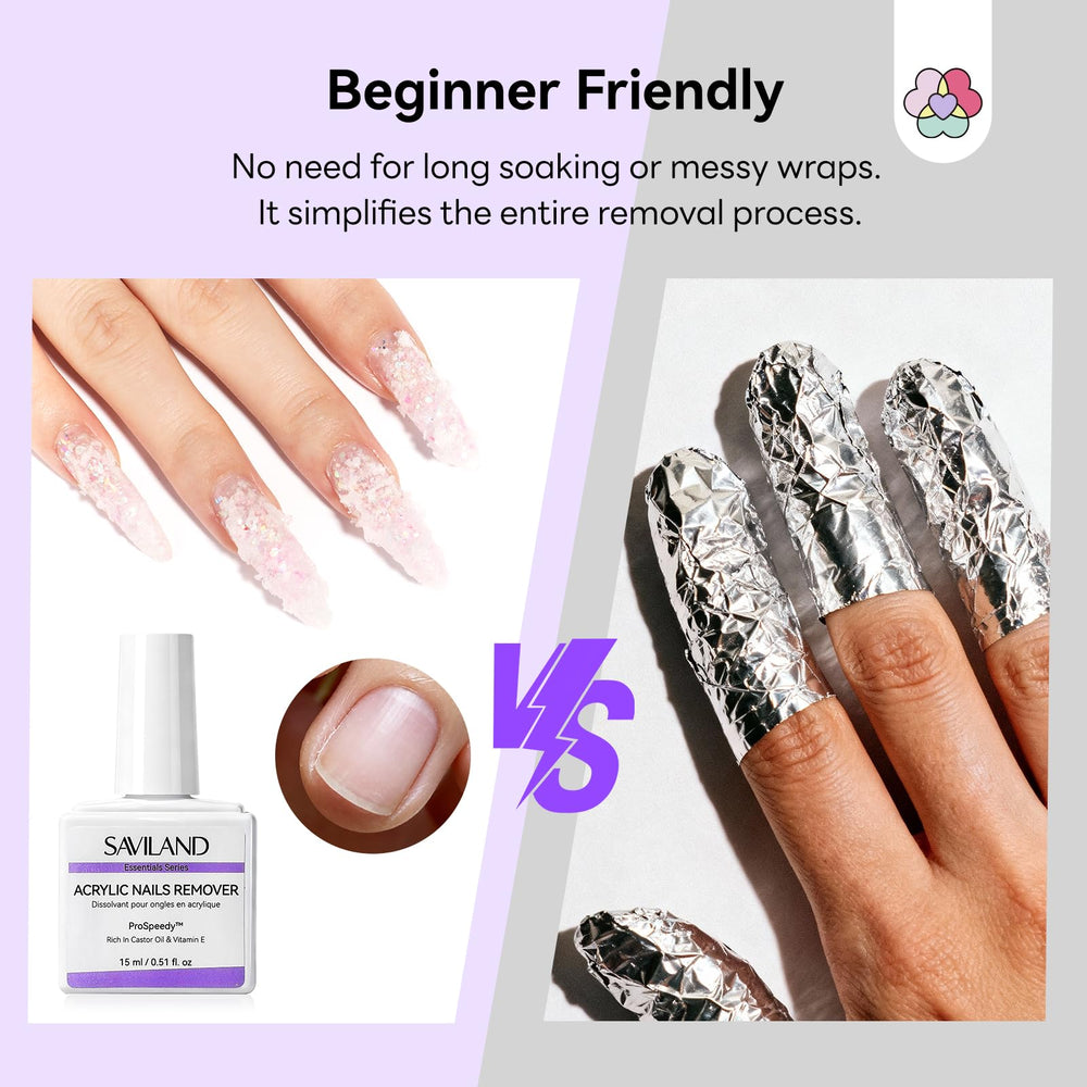 SAVILAND hands using remover showing efficient acrylic removal in use