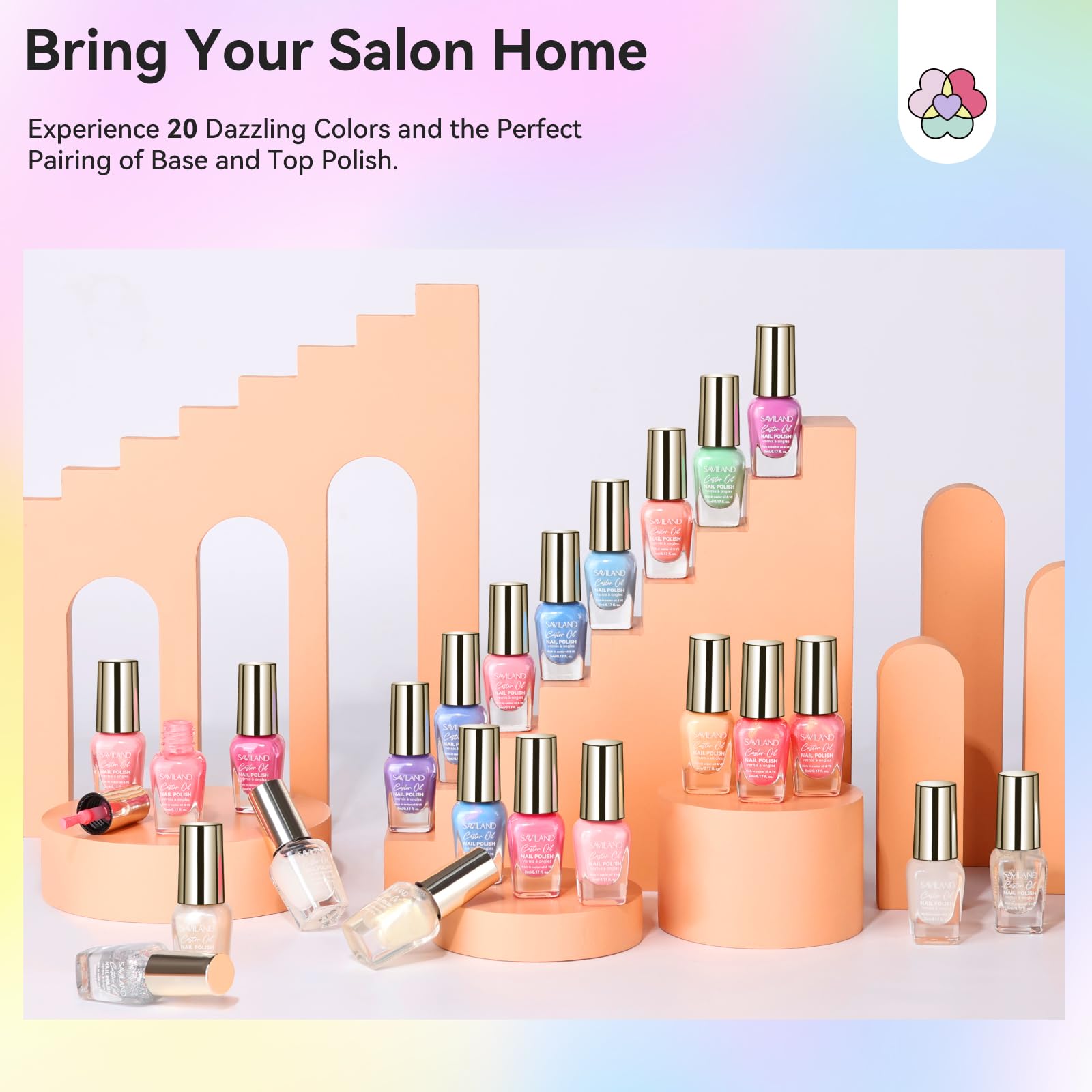 SAVILAND lifestyle manicure scene showing finished nails and quick-dry, healthy look