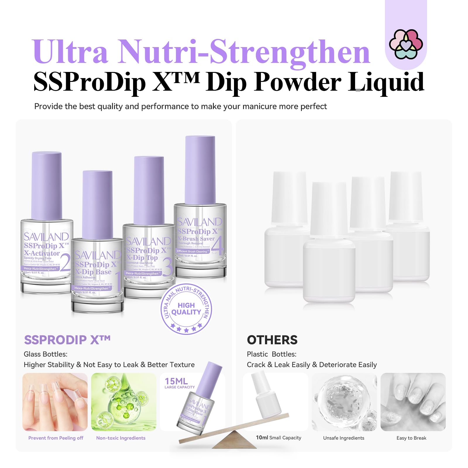 SAVILAND hands with finished dip manicure in lifestyle setting showing professional results