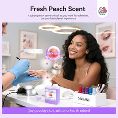 SAVILAND open vial releasing peach scent to improve salon comfort during application
