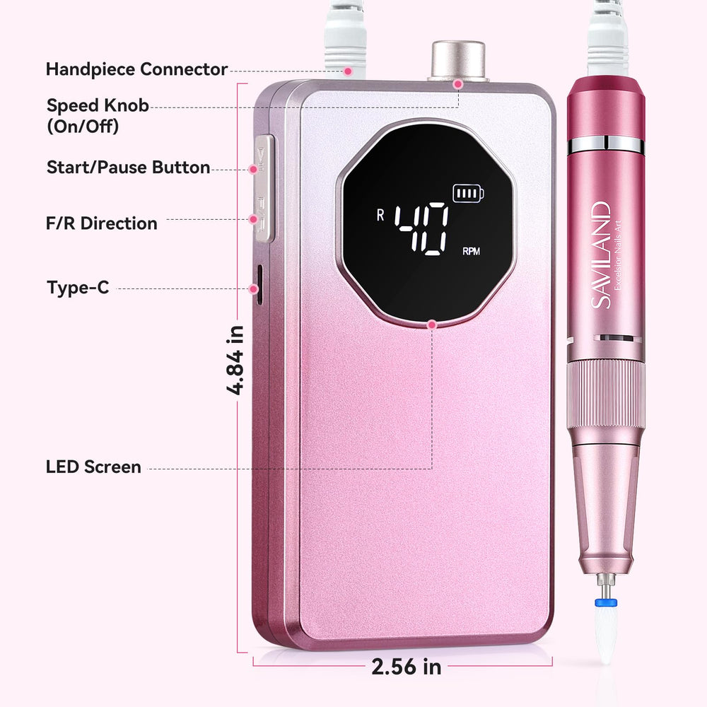 SAVILAND size comparison next to a hand indicating compact portability