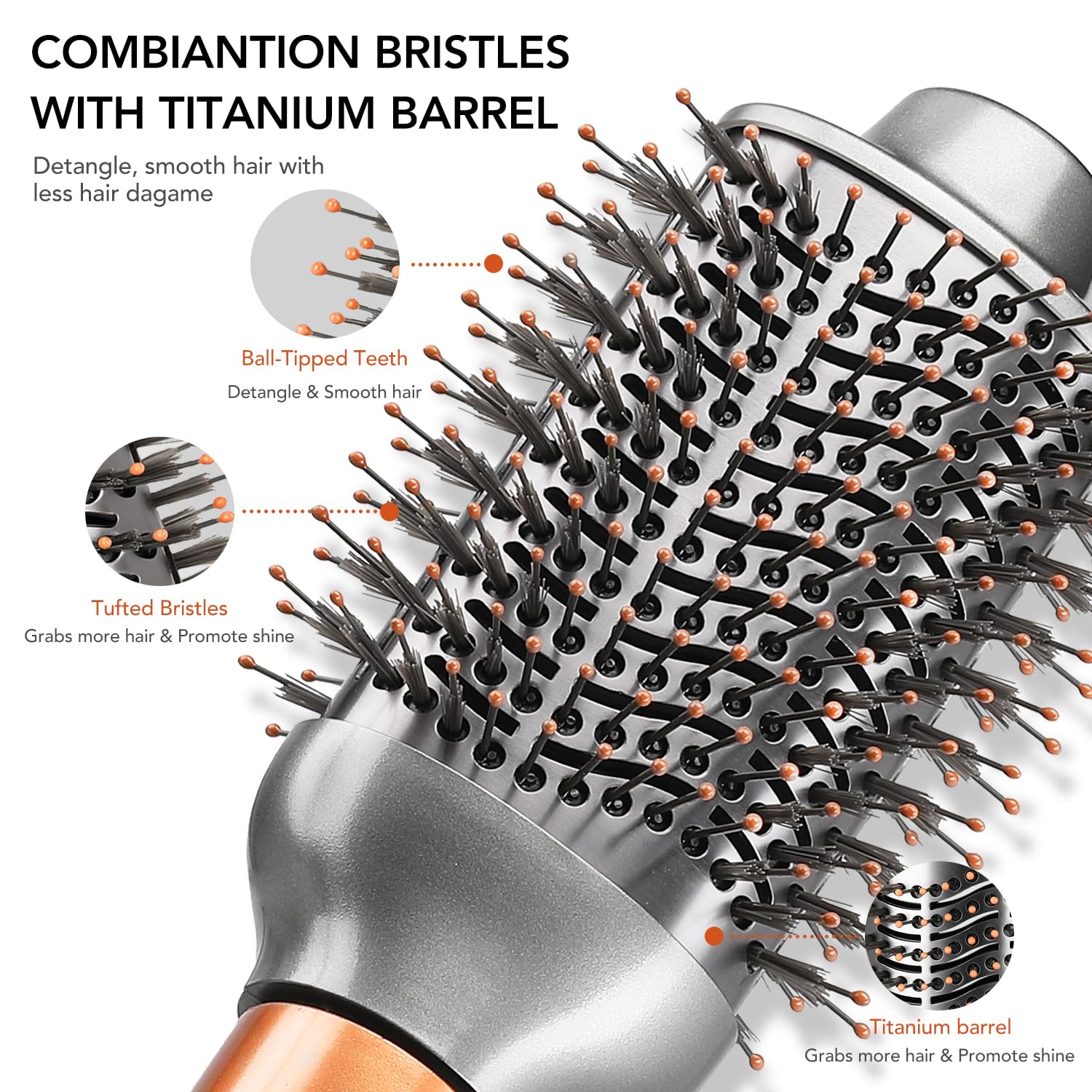 SAZIKA close-up of oval brush head revealing shape for faster styling