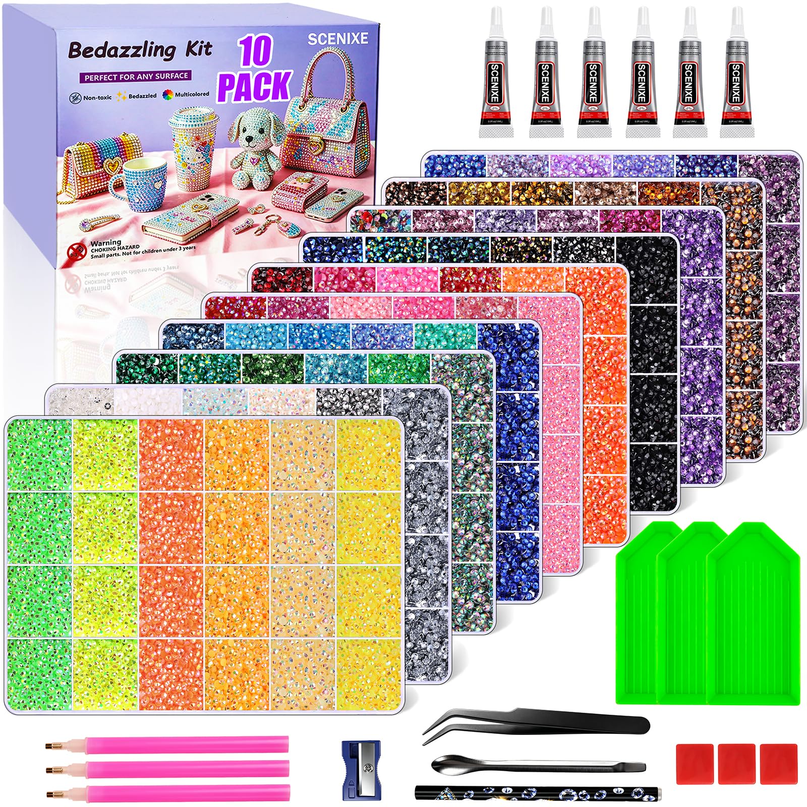 SCENIXE front packaging showing full bedazzling kit and included tools for instant use
