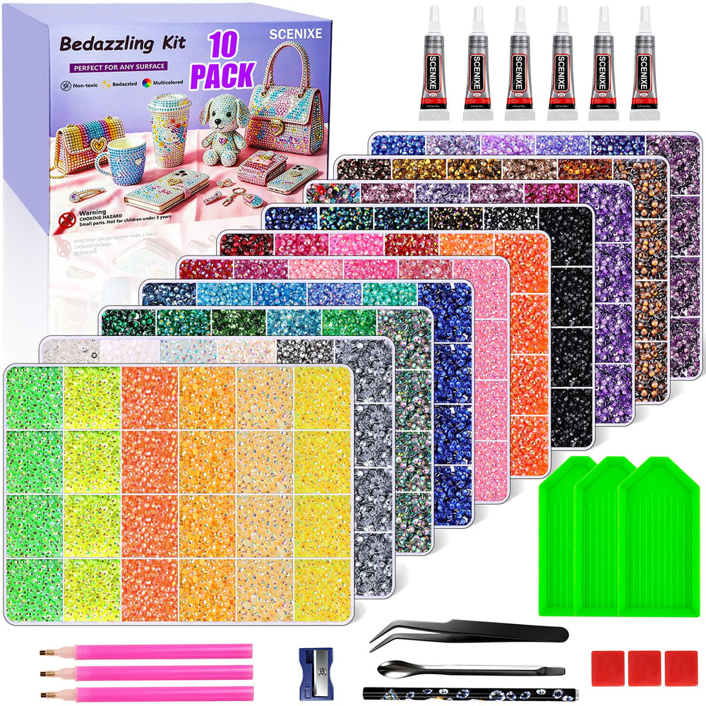 SCENIXE front packaging showing full bedazzling kit and included tools for instant use