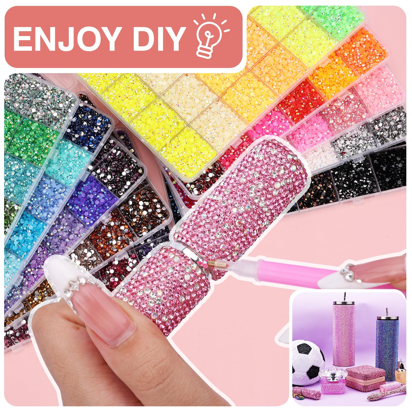 SCENIXE nail art detail with 3mm gems demonstrating delicate, lightweight bling