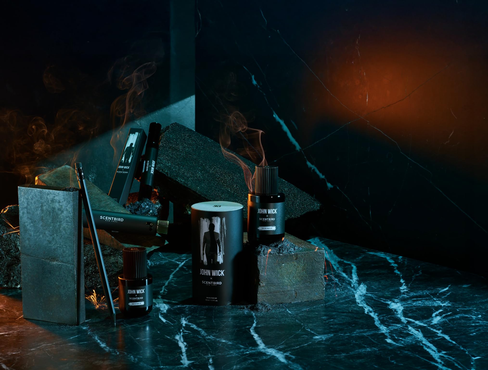 Scentbird John Wick bottle in evening outfit setting conveying confident presence