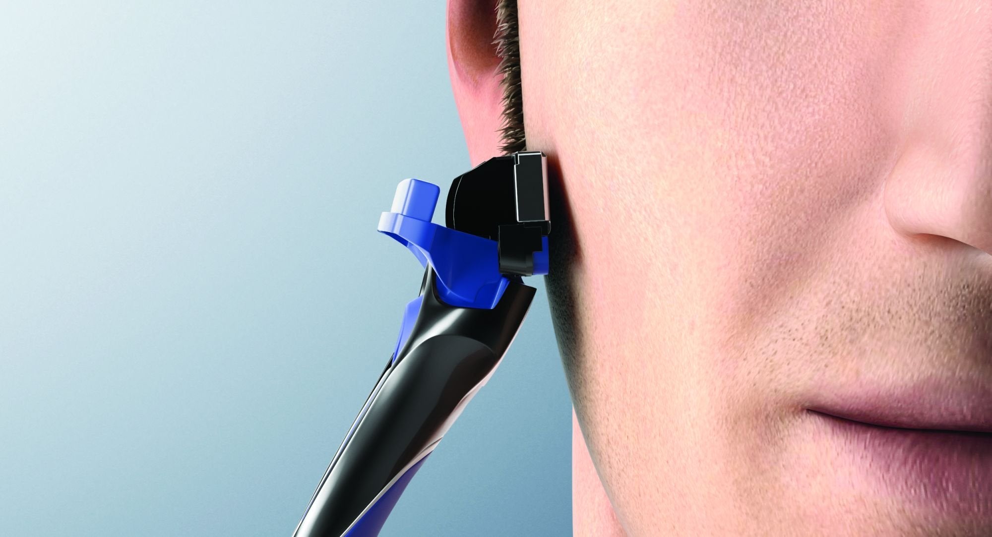 Schick Hydro 5 in-use trimmer detail demonstrating precision trimming benefit