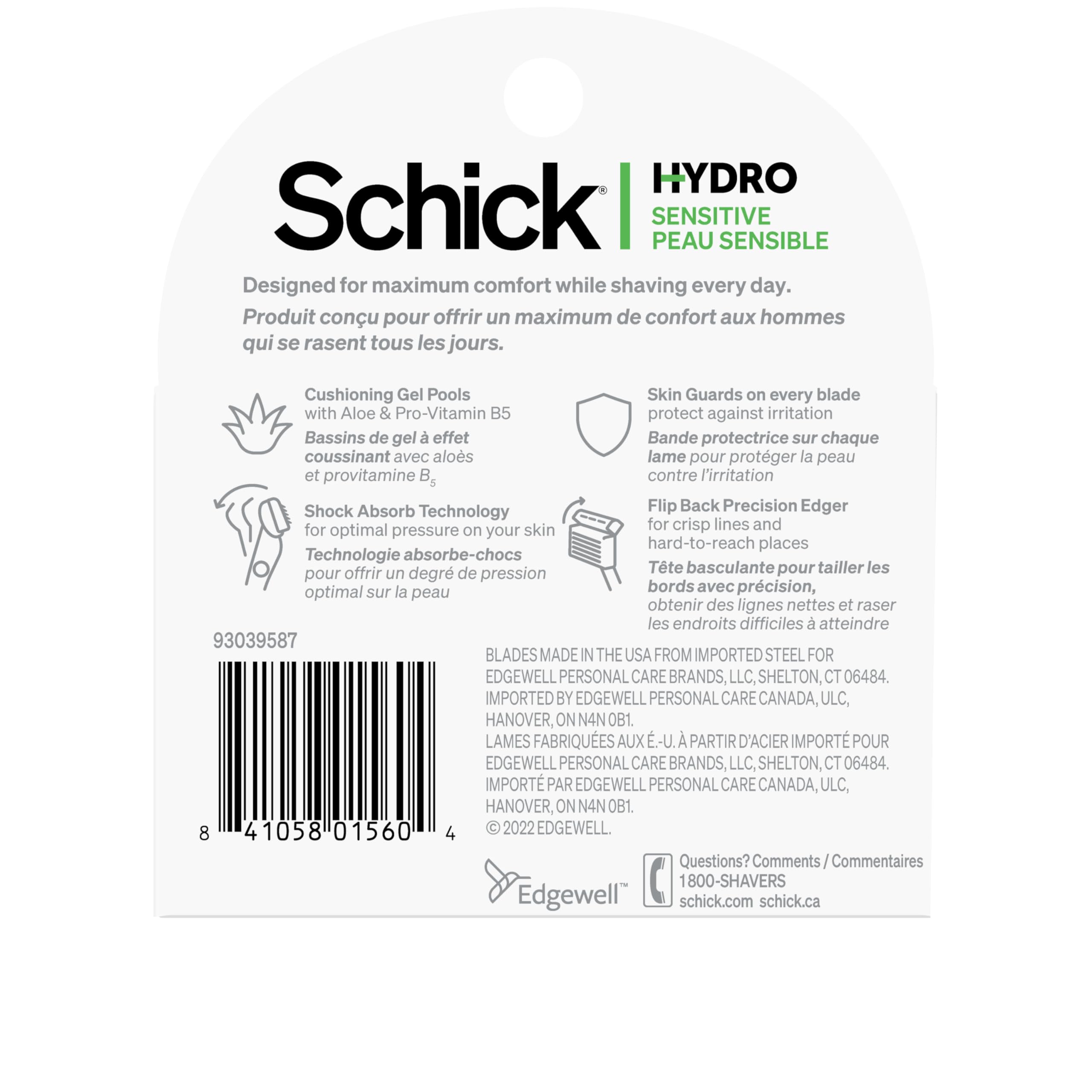 Schick Hydro 5 Sensitive close-up of blades and gel strip highlighting smoother glide
