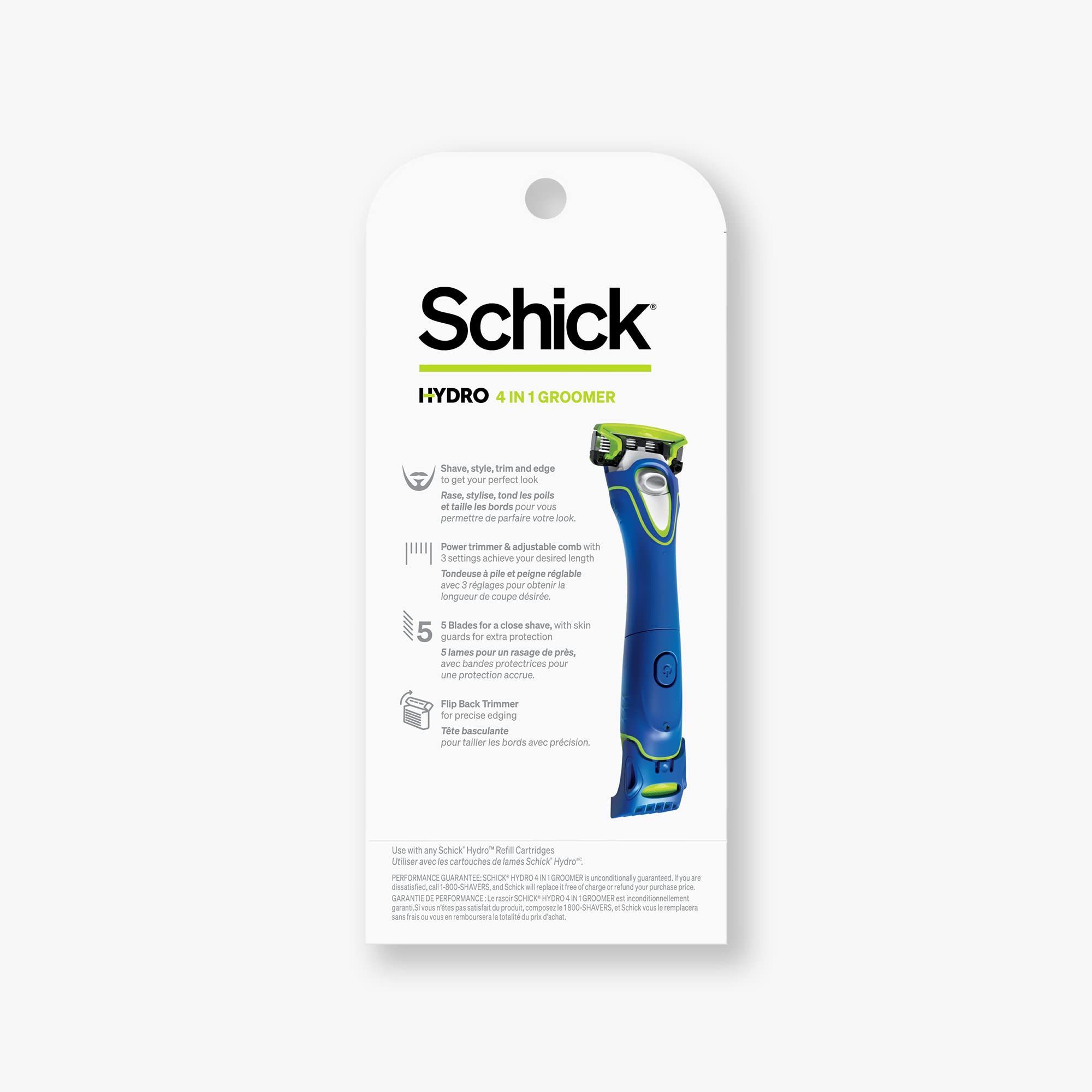 Schick Hydro groomer AAA lithium battery and included accessories for immediate use
