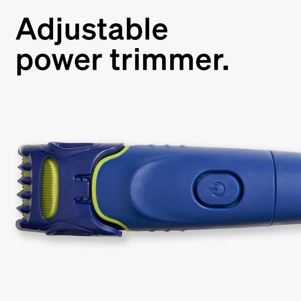 Schick Hydro groomer powered trimmer comb showing three adjustable lengths for control