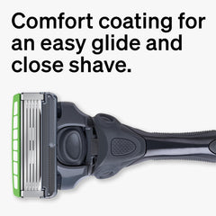 Schick Hydro handle close-up highlighting shock-absorb grip and control