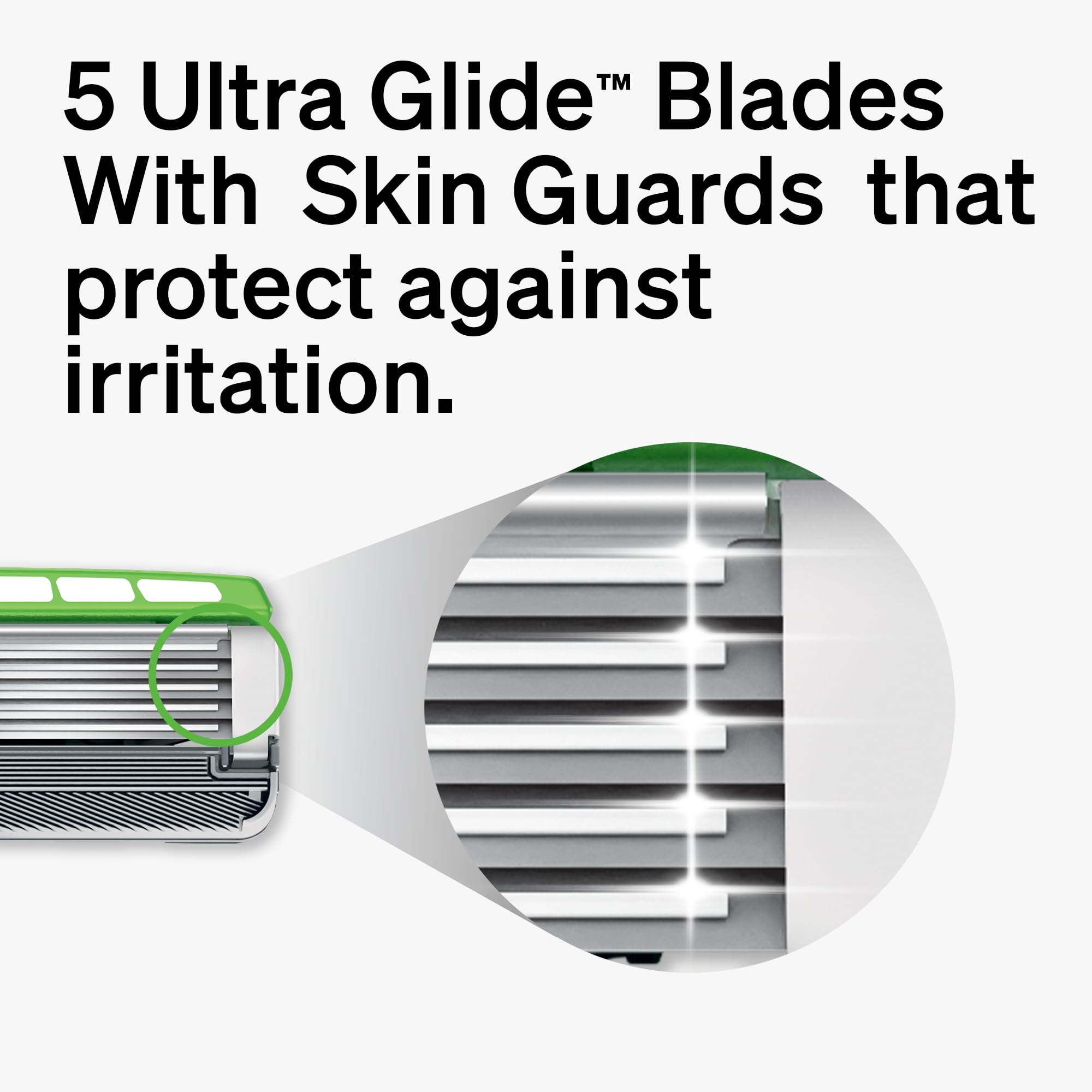 Schick Hydro refill cartridge detail displaying five blades and skin guards