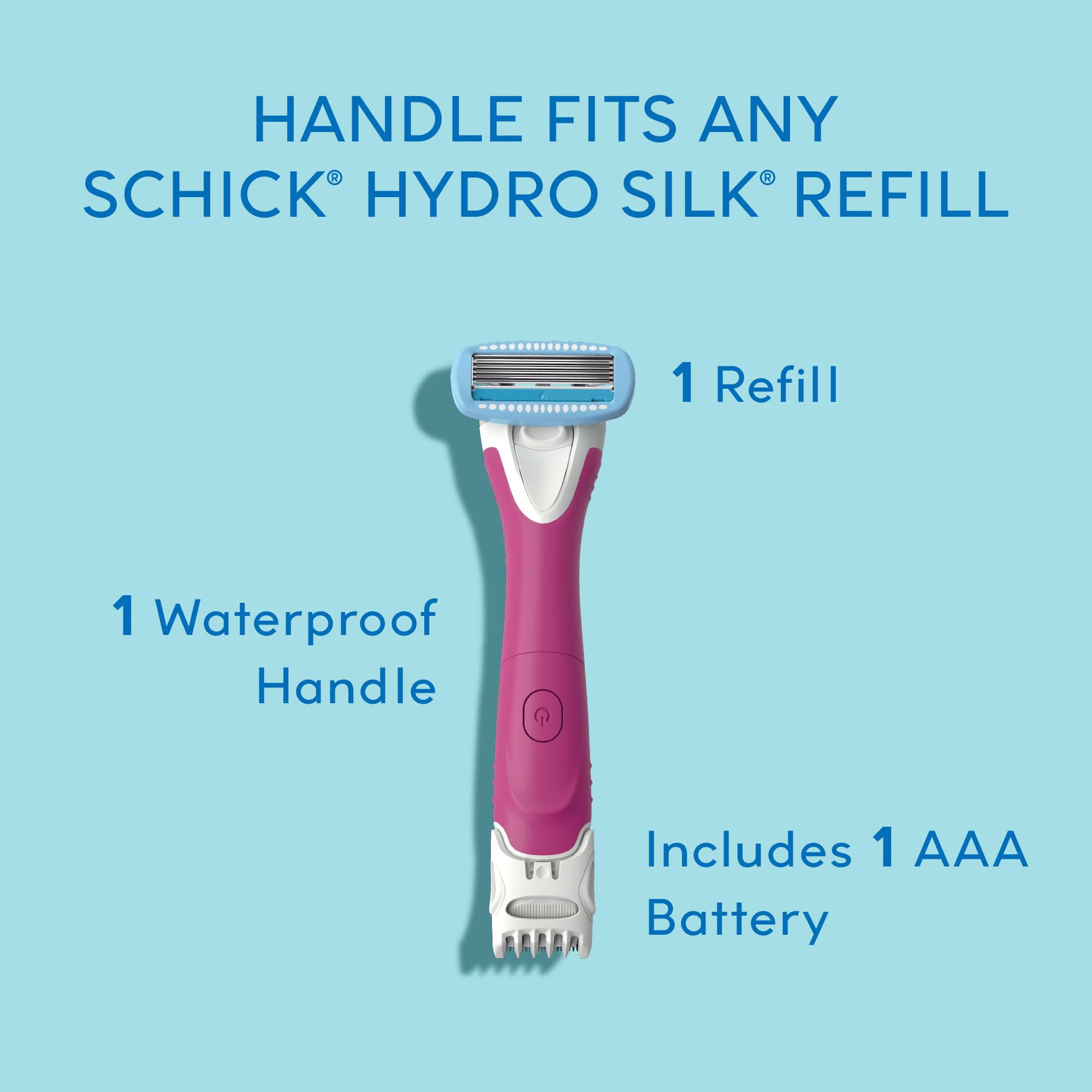 Schick Hydro Silk staged on bathroom shelf conveying comfortable at-home grooming