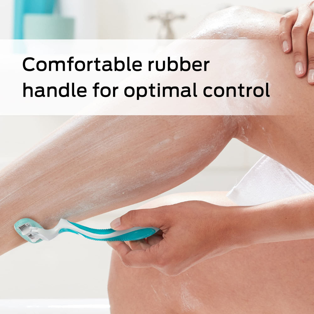 Schick Hydro Silk razor in use on leg showing comfortable, close shave