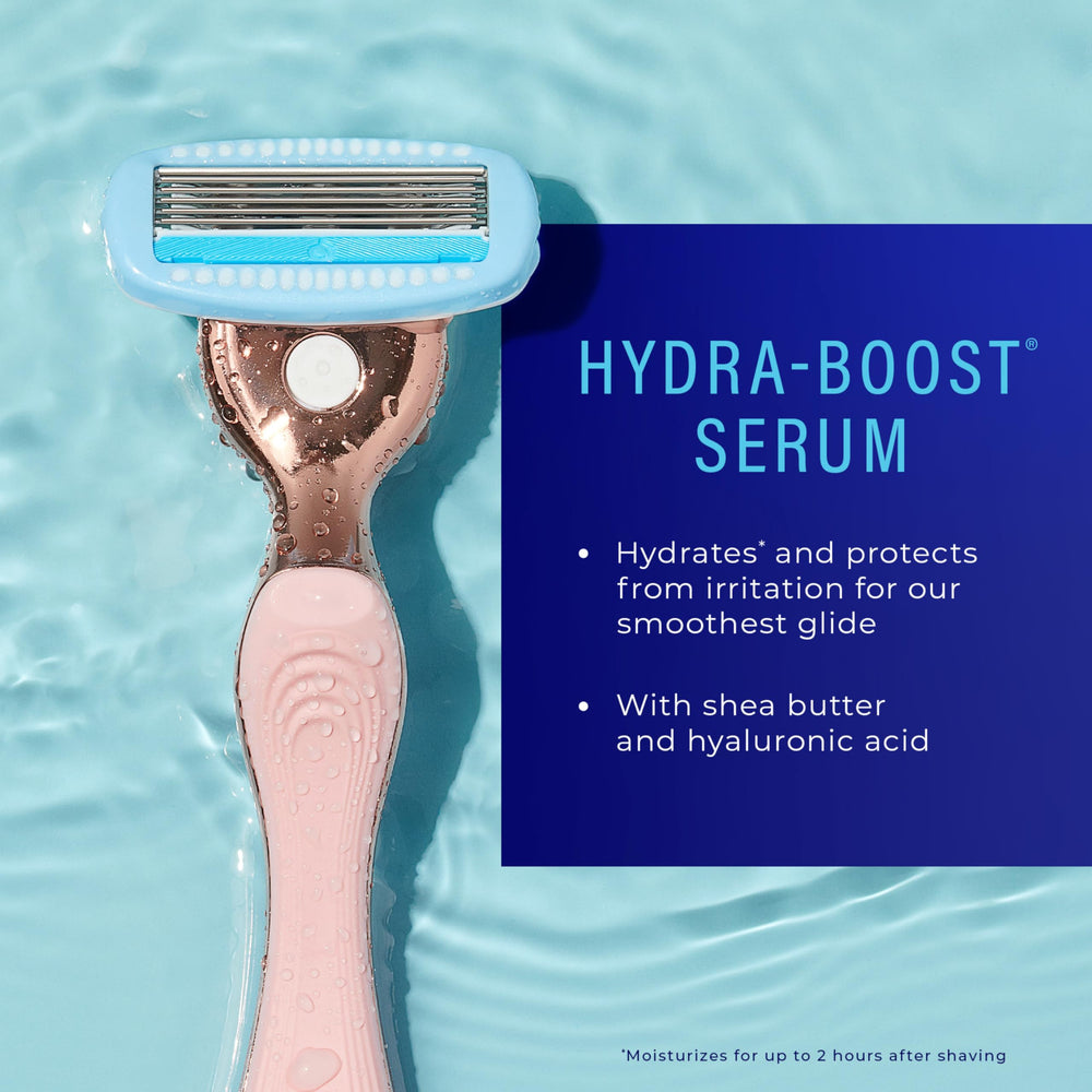 Schick Hydro Silk Hydra-Boost serum strip texture with shea butter and hyaluronic acid benefits