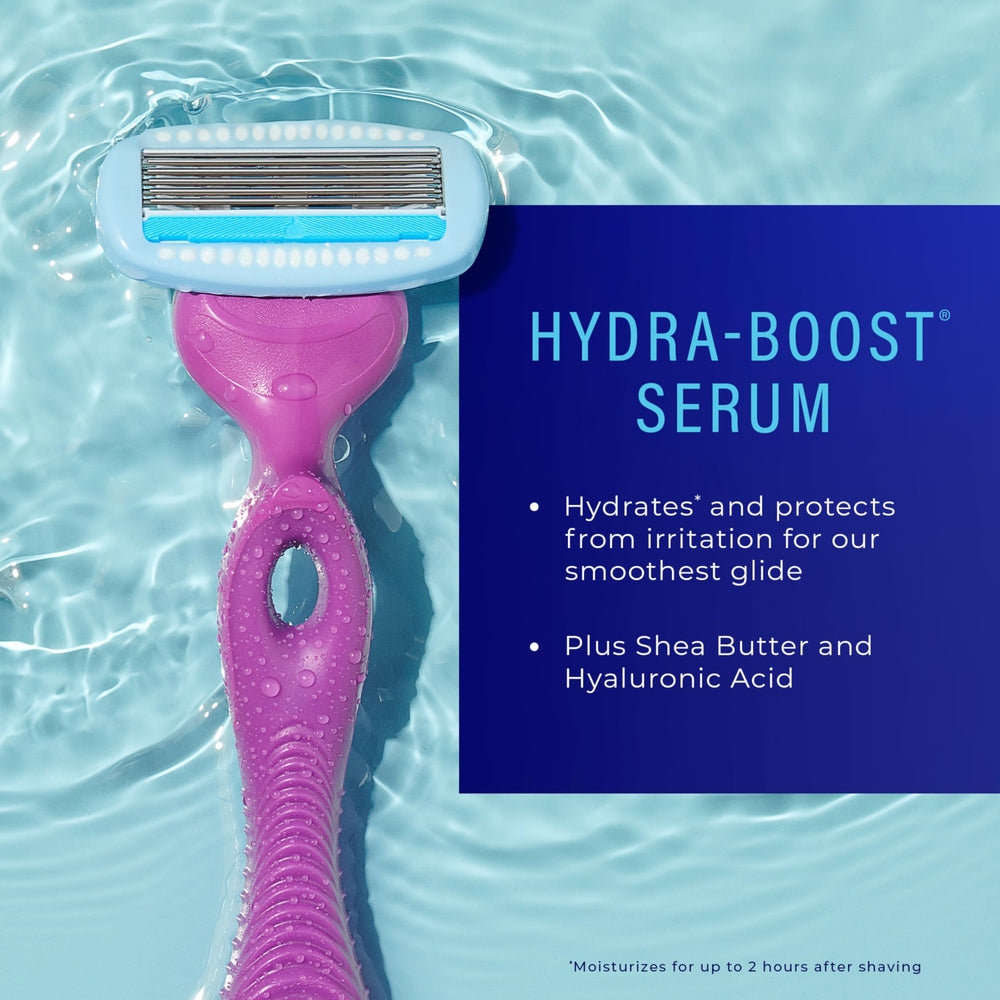 Schick Hydro Silk razor in use on leg showing reduced irritation