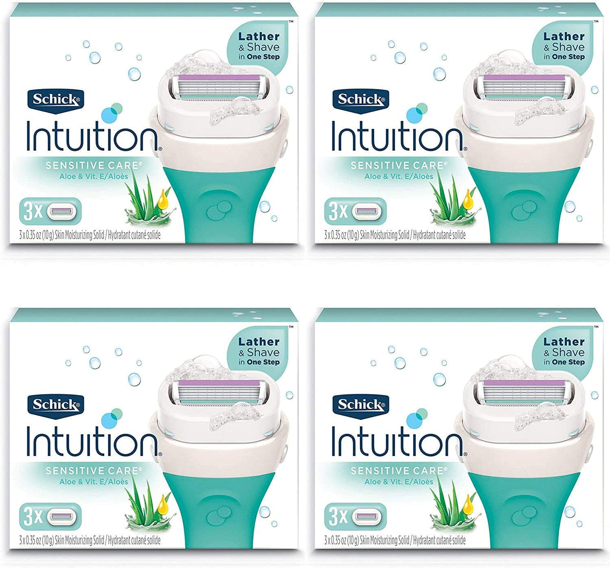 Schick Intuition refill front packaging showing blades and coconut milk scent benefit