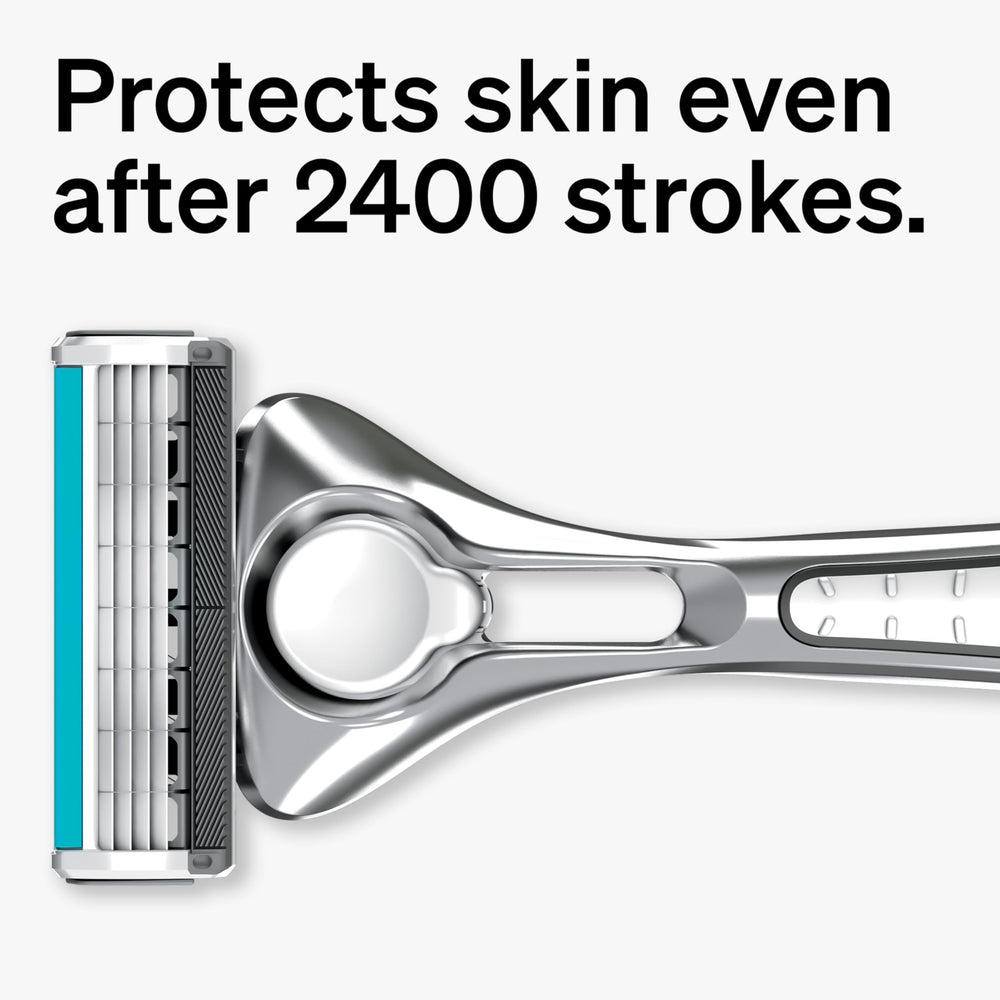 Schick Quattro Titanium four titanium-coated blades close detail for lasting sharpness