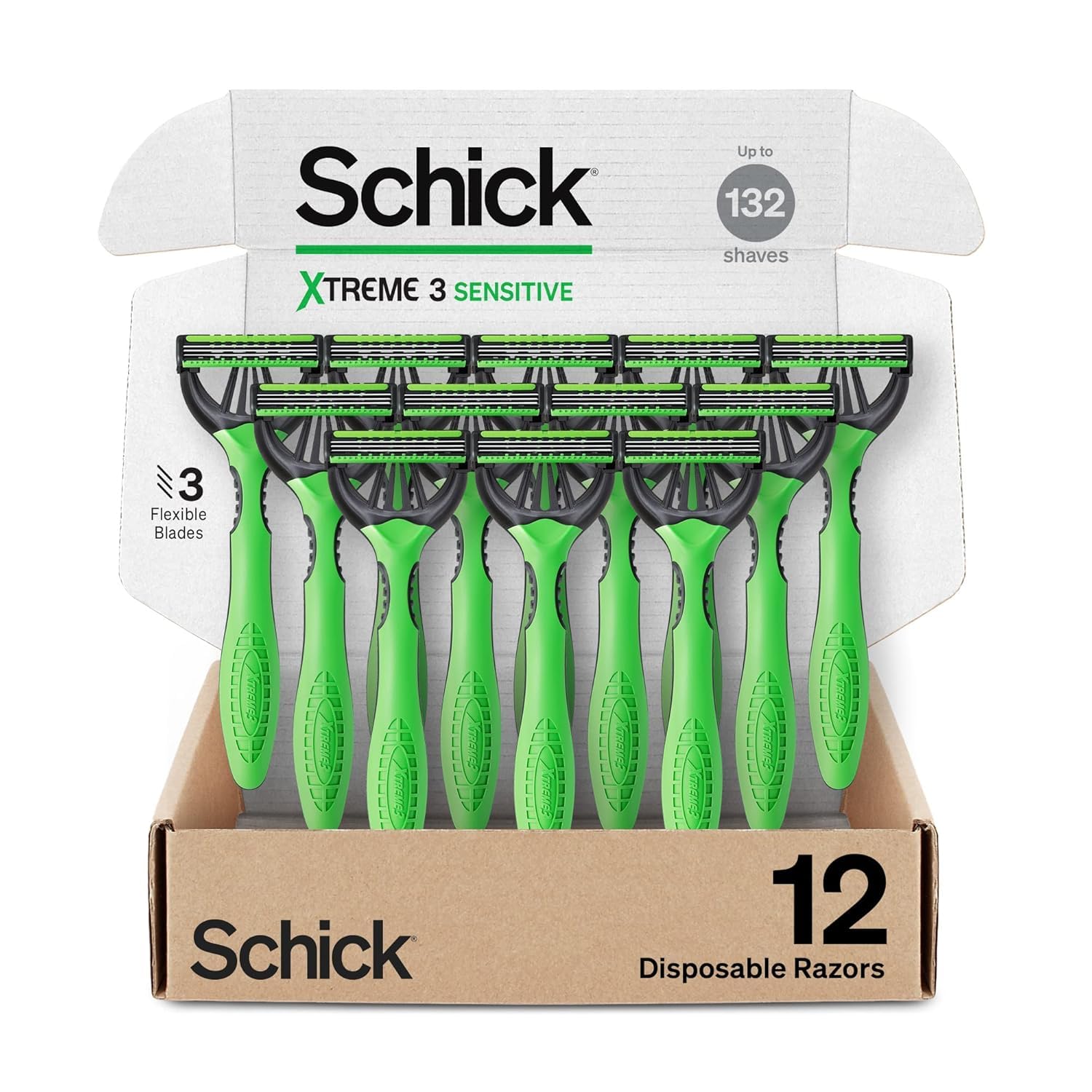 Schick Xtreme3 front packaging showing pack count and benefits