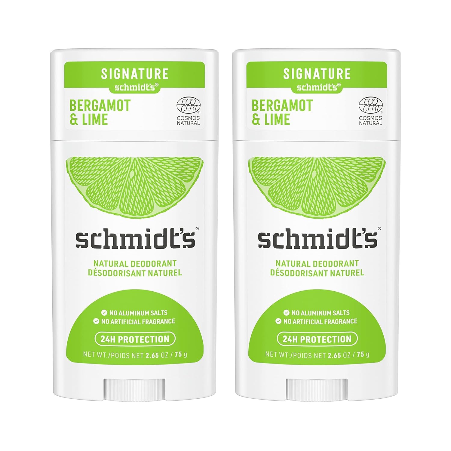 Schmidt's Bergamot & Lime front packaging shows fresh citrus scent and benefits