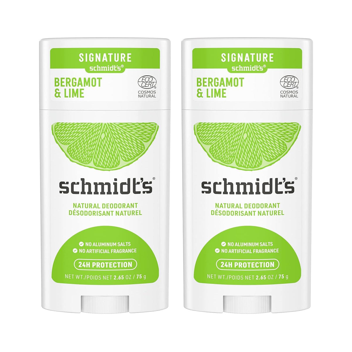 Schmidt's Bergamot & Lime front packaging shows fresh citrus scent and benefits