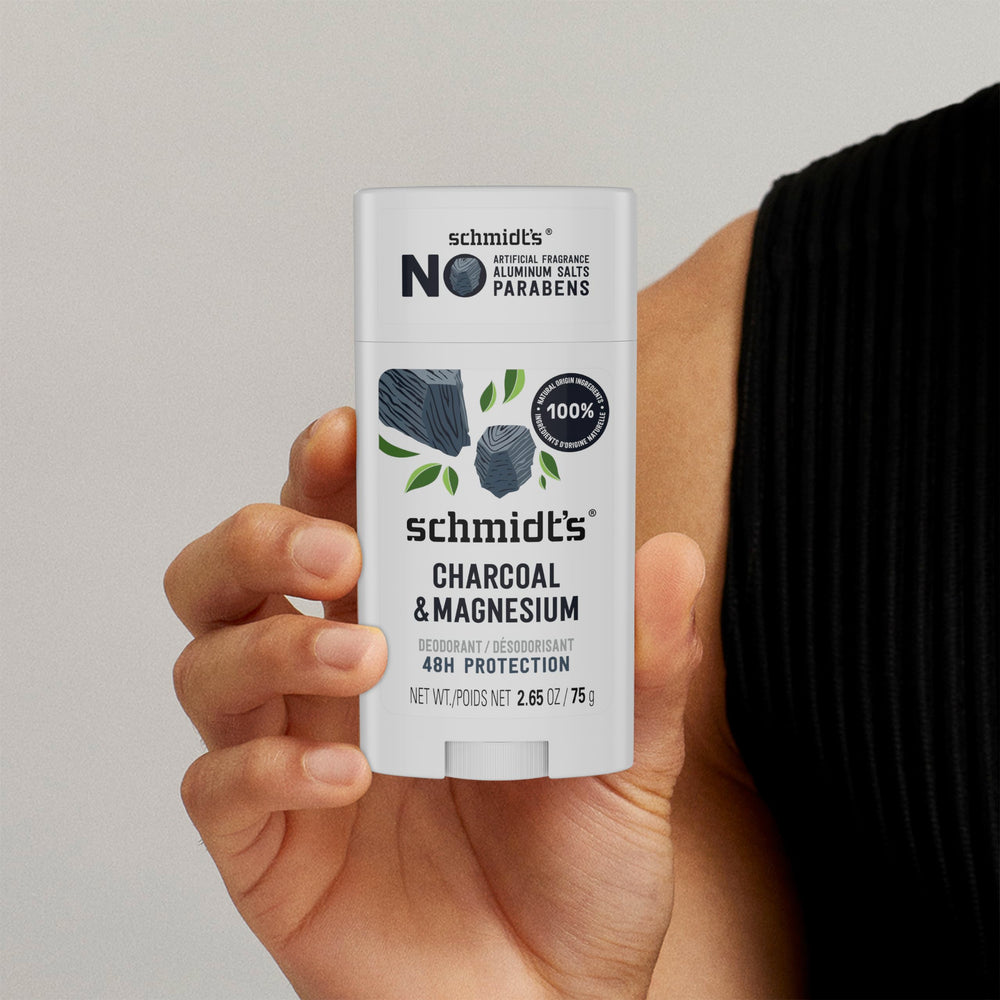 Four-count Schmidt's Charcoal & Magnesium pack showing value and multiple-stick supply