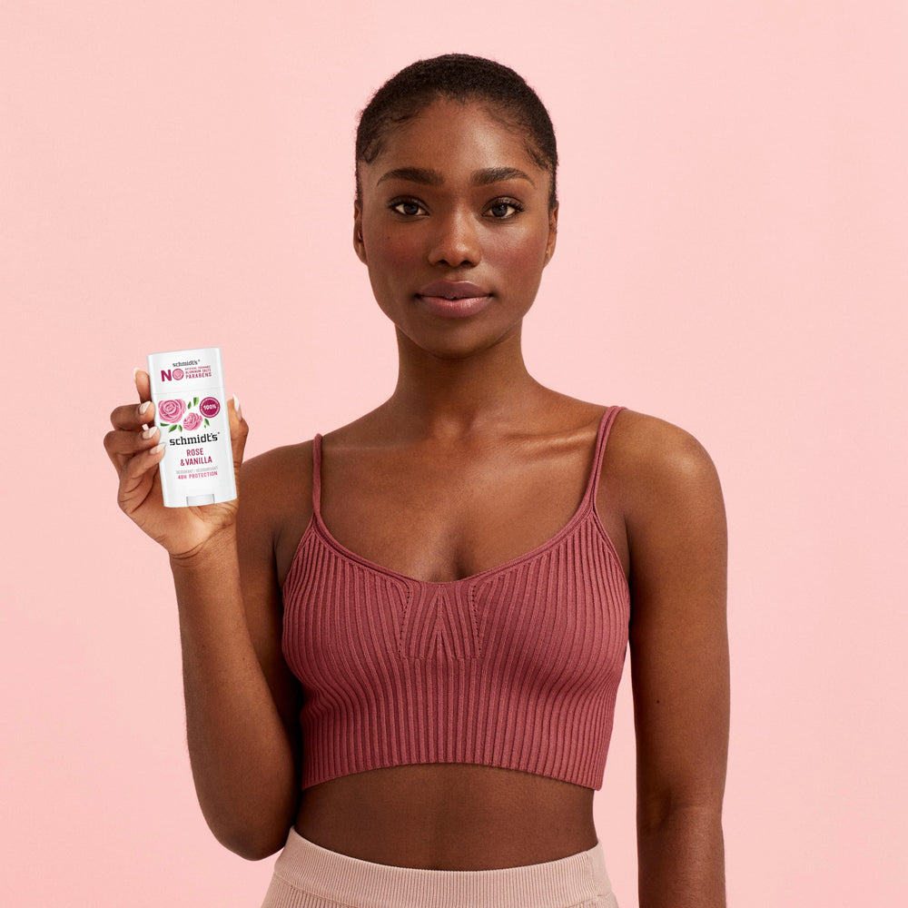 Schmidt's in a bag illustrating portable travel-friendly deodorant
