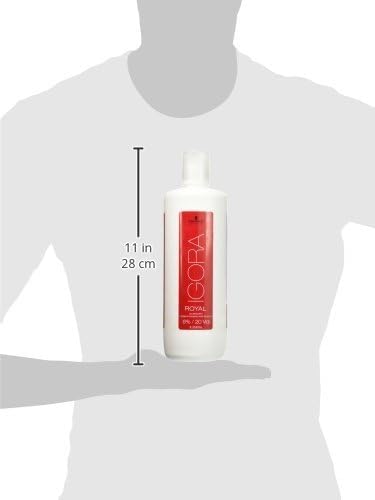 Schwarzkopf Igora Royal bottle beside ruler to show 33.8 fl oz salon-size benefit