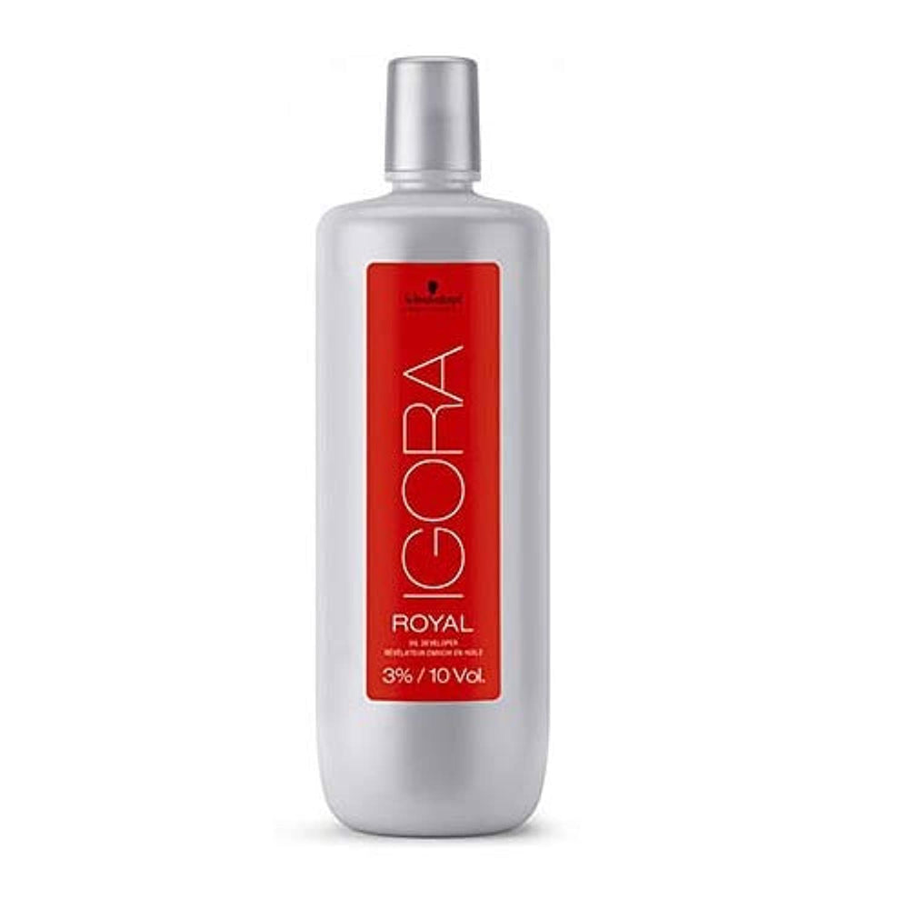 Schwarzkopf Igora Royal oil developer front label showing volume and shade use benefits