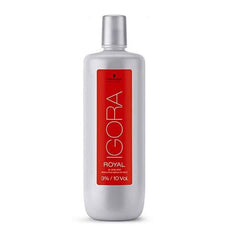 Schwarzkopf Igora Royal oil developer front label showing volume and shade use benefits