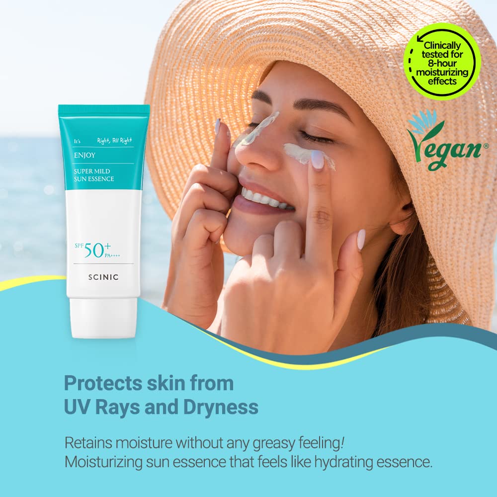 SCINIC essence texture close-up highlighting hydrating, non-sticky finish