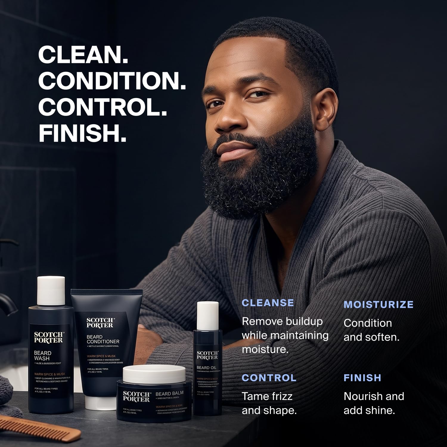 Scotch Porter application steps with hands applying products for easy routine