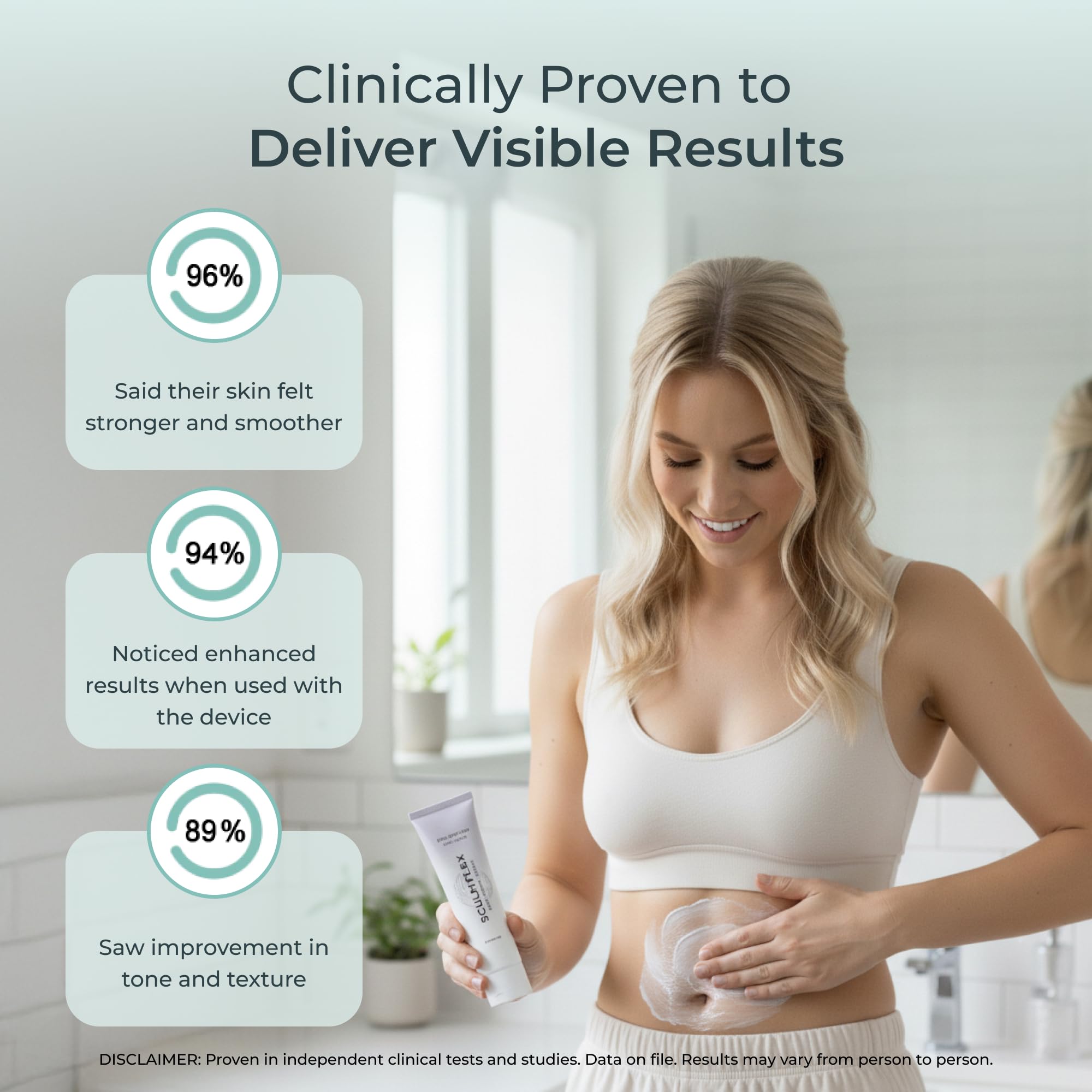 SCULPIFLEX applied to stomach showcasing easy spreadability and quick absorption
