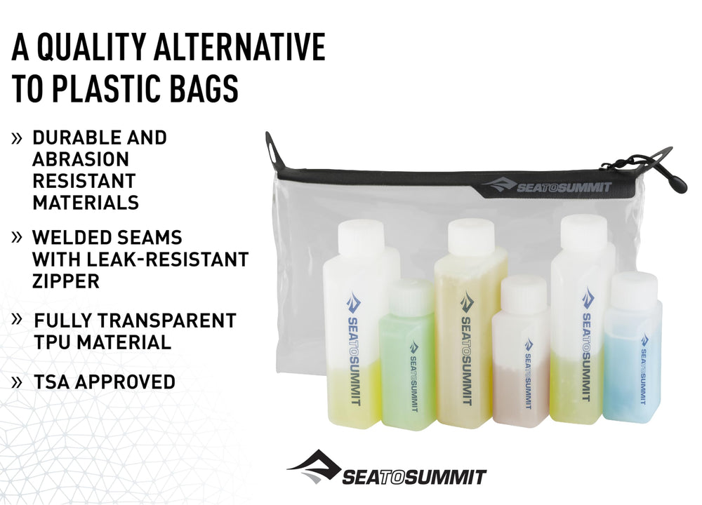 Sea to Summit top view of six refillable bottles arranged for organization and visibility