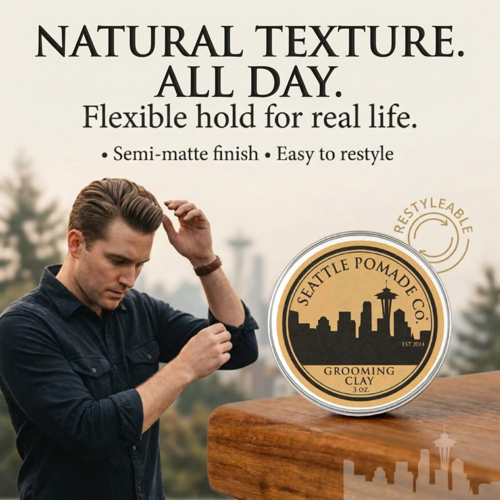 Seattle Pomade Co. product in hand showing easy warming and application benefit