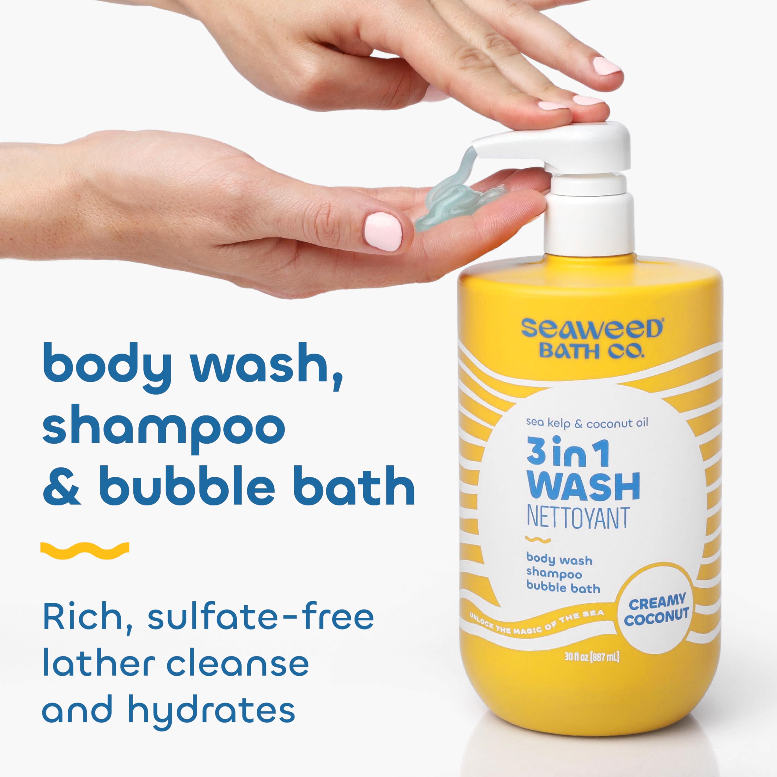 The Seaweed Bath Co. label close-up highlighting product name and benefits