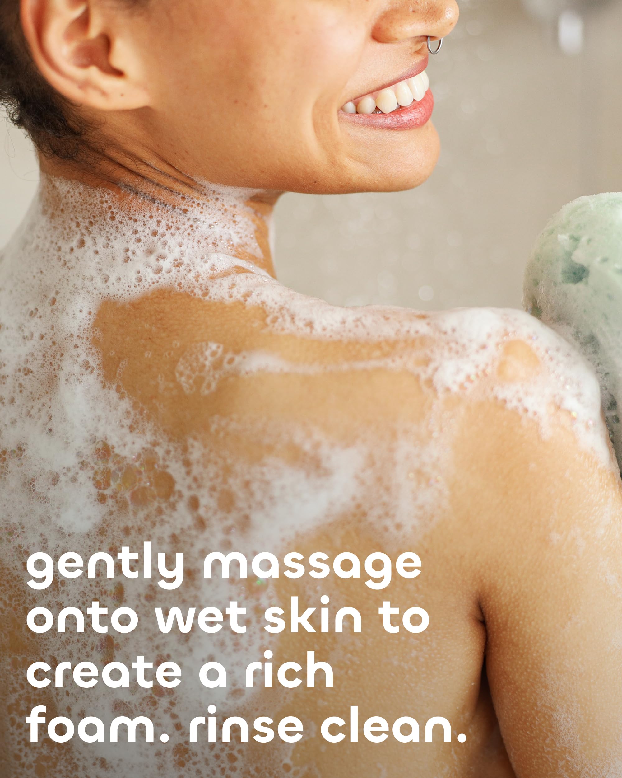 Seaweed Bath Co. body wash in shower being applied for refreshment and hydration