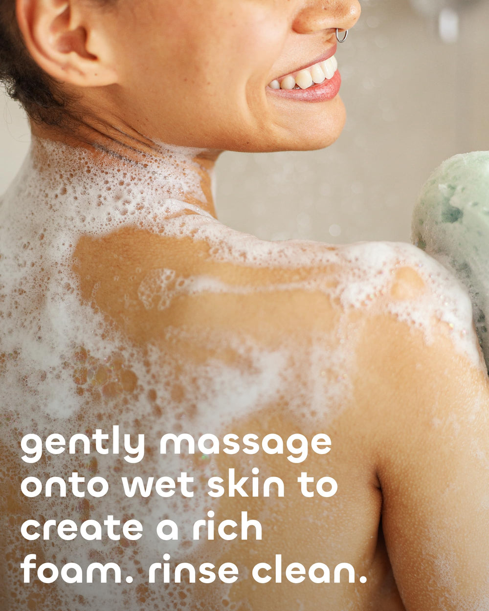 Seaweed Bath Co. body wash in shower being applied for refreshment and hydration