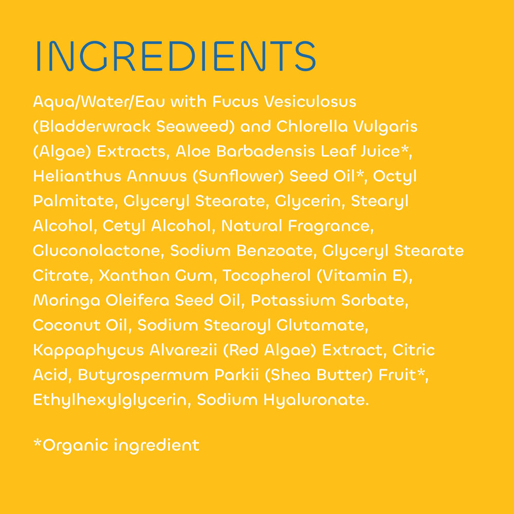 Seaweed Bath Co. PCR label on bottle emphasizing recycled-plastic packaging benefit