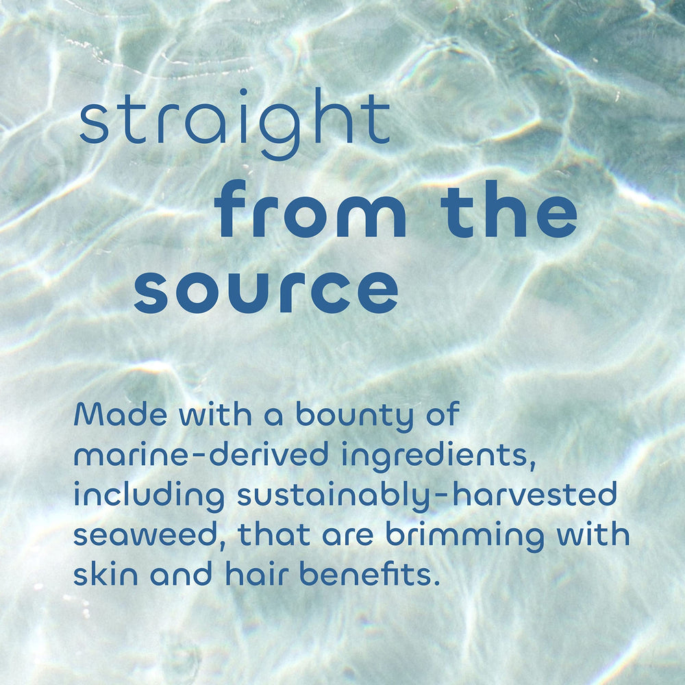 The Seaweed Bath Co. bottles in hand for size scale and travel convenience benefit