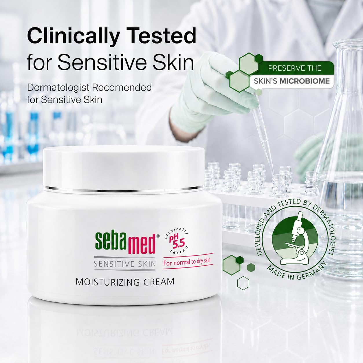 SEBAMED on bathroom counter in lifestyle setting showing everyday routine compatibility
