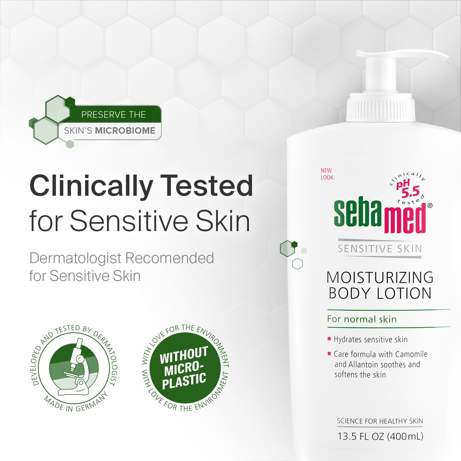 SEBAMED bottle on bathroom counter illustrating daily routine convenience benefit